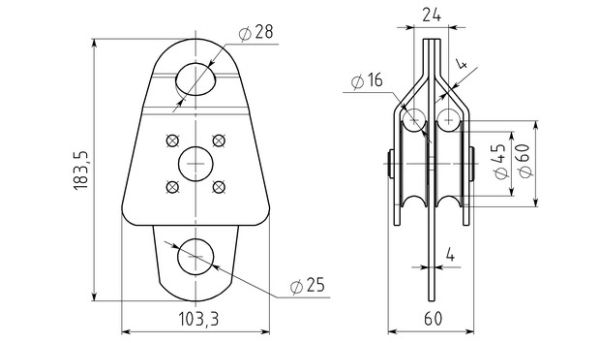 Блок-ролик Вертикаль двойной большой с подшипником в Симферополе  